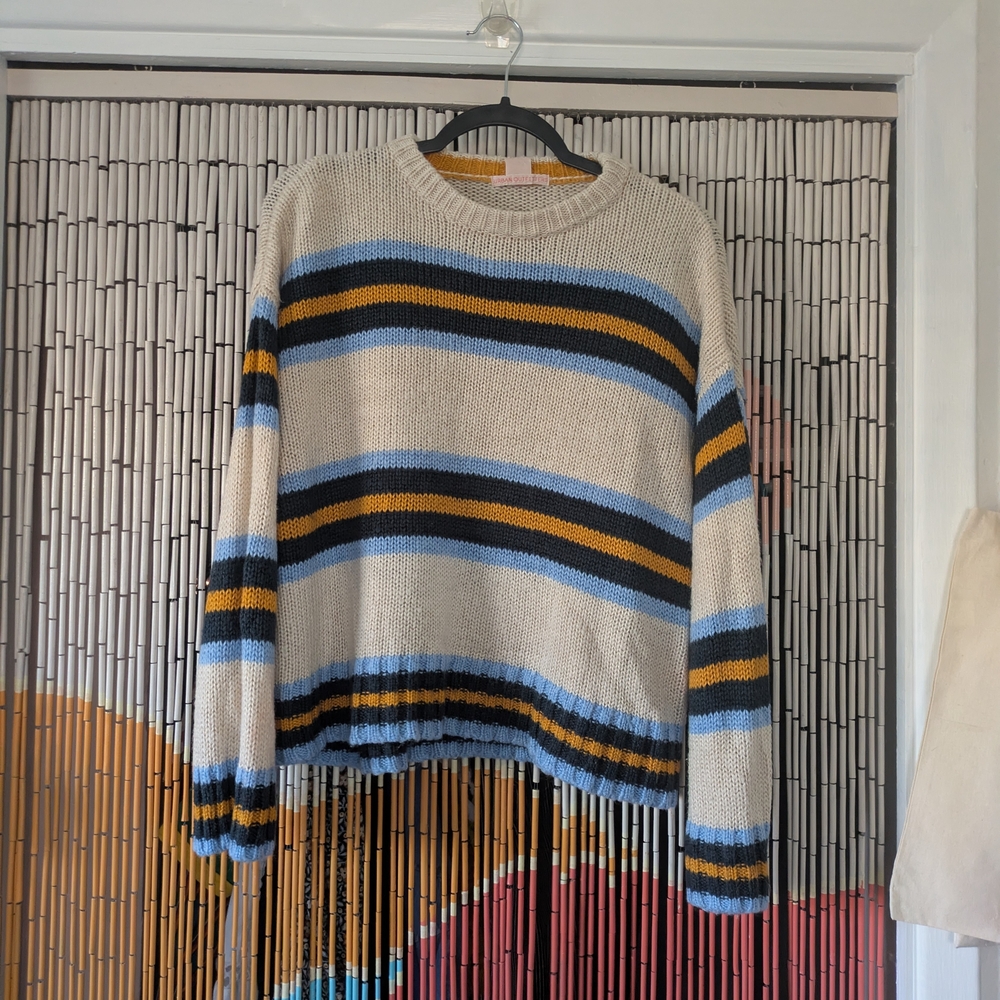 Urban Outfitters Cream and Blue Striped Sweater